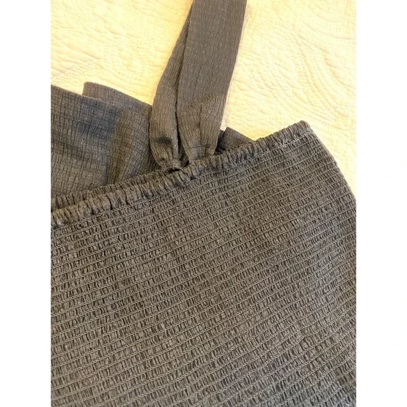 Madewell Texture & Thread Smocked Peplum Tank Top Black Large Sleeveless Crepe - Picture 7 of 7